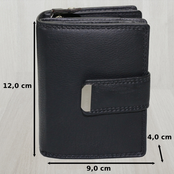 flevado Damengeldbörse Brieftasche Echt Leder mit Riegelverschluss RFID Schutz Handarbeit Schwarz